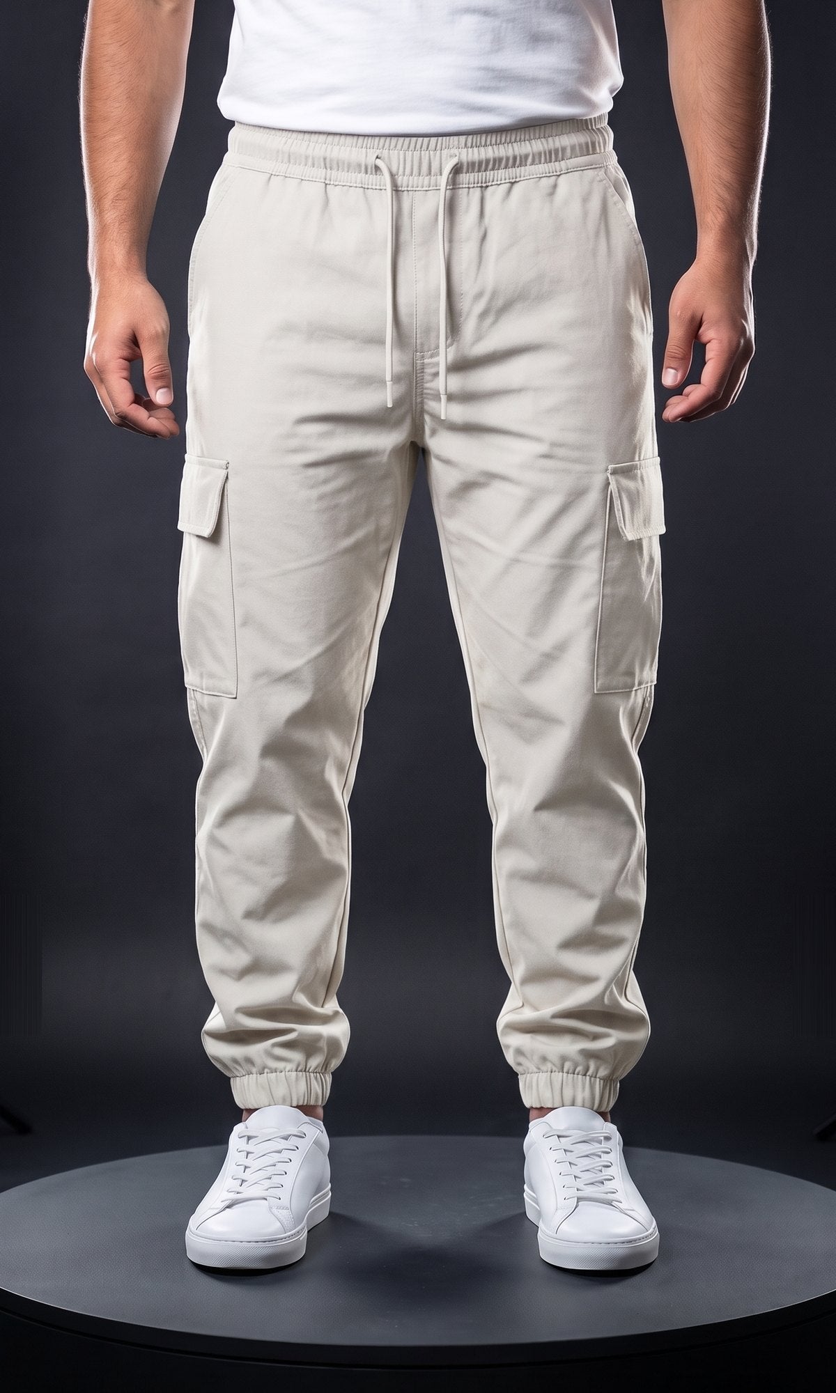 Jogger cargo ASFALTO blanco